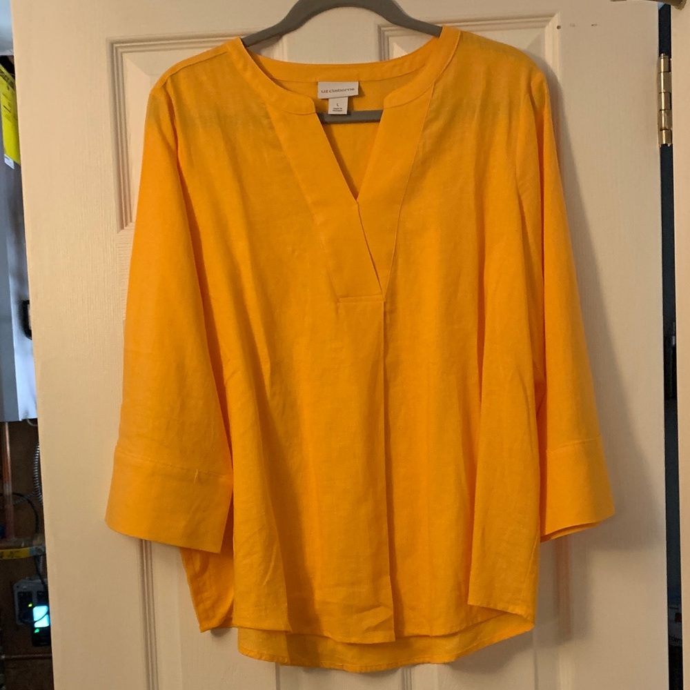 Liz Claiborne Bright Yellow V-Neck Tunic Blouse